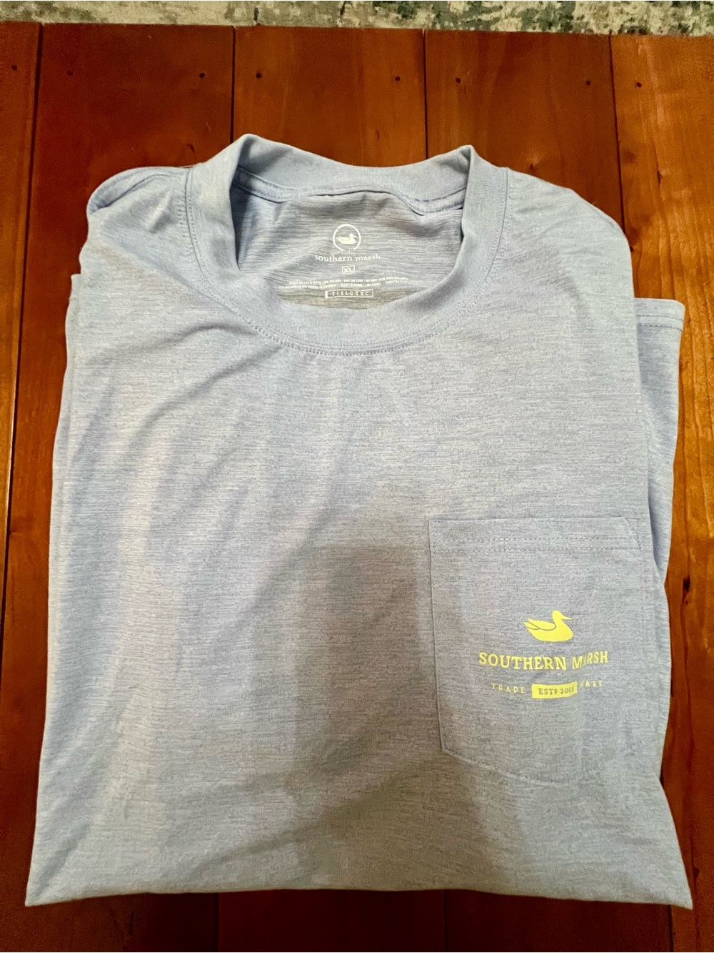Southern Marsh Men’s Light Blue Pocket Tee with Yellow Logo—NWOT!
